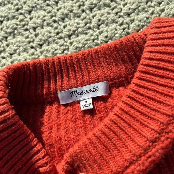 Madewell burnt orange ribbed knit semi cropped pillow sleeve sweater - Picture 3 of 3